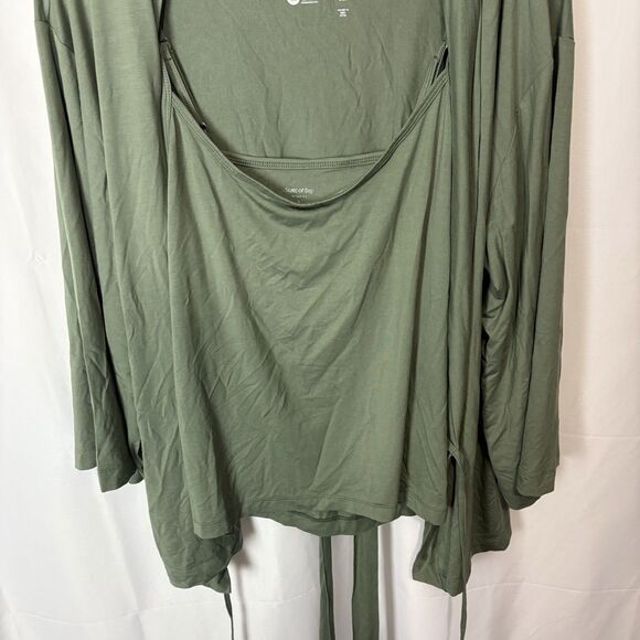 NWOT State of Day L 2-Piece. Fluid-Knit Pajama Set Wrap Robe Tank Organic Green - Picture 7 of 9